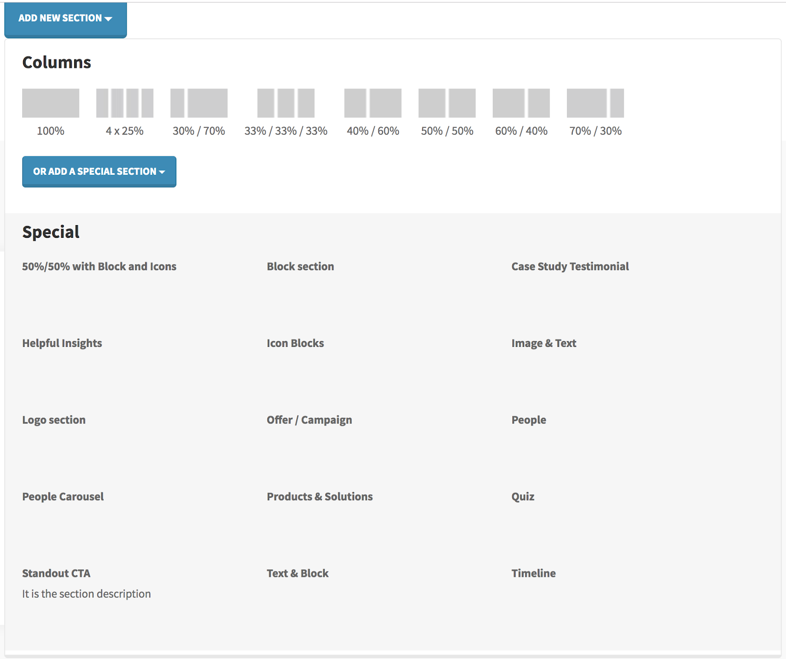 Alfred Content Builder: sections.