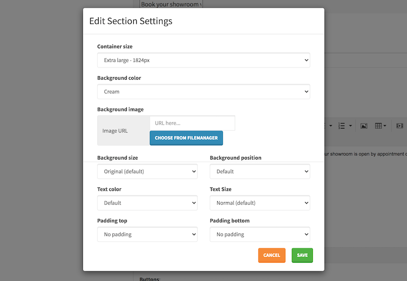 Microcomponent: section settings popup example