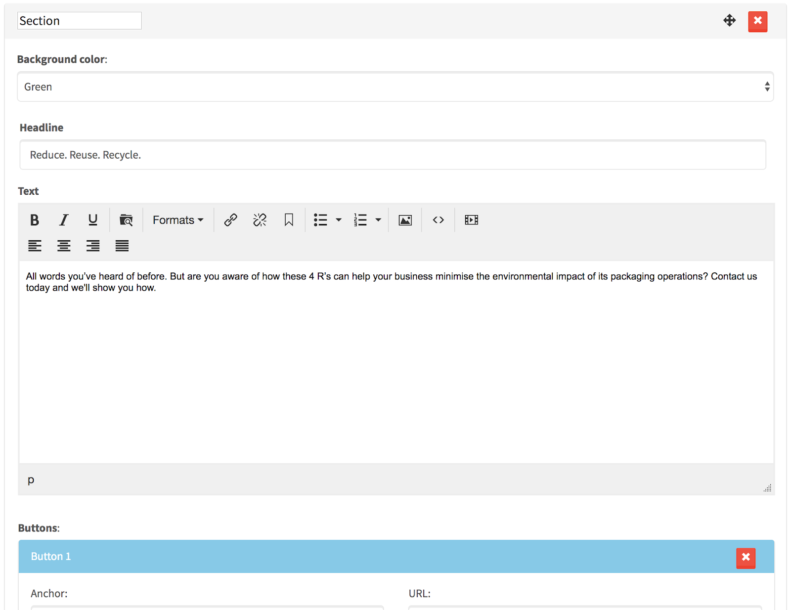 Example of section edit in Alfred.