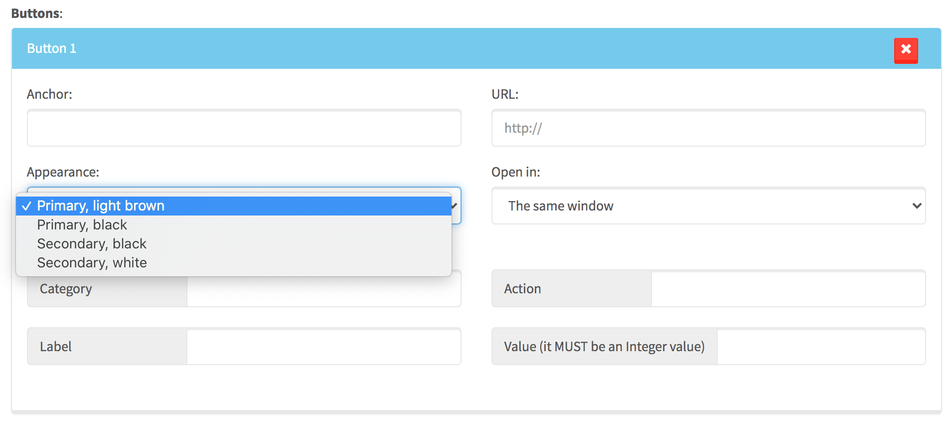Example of buttons microcomponent after editing