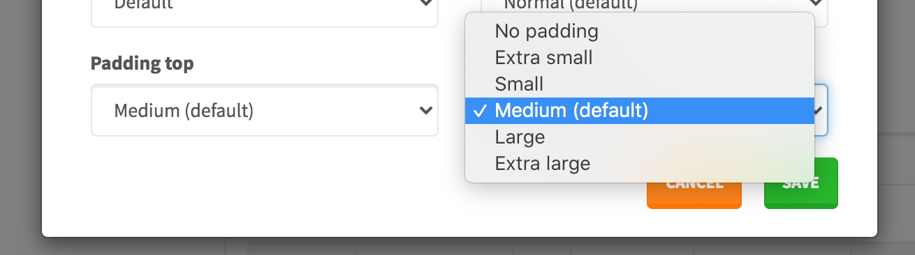 Section Settings and the padding sizes